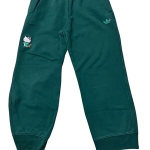 adidas Dark Green Kids Sweatpants with Embroidered Characters
